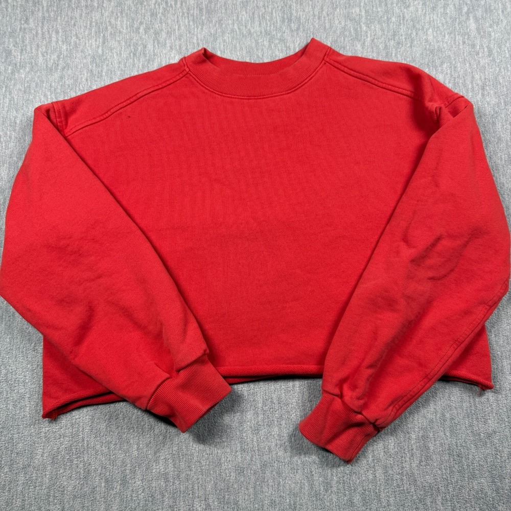 Everlane Sweatshirt Womens S Red Organic Cotton Raw Hem Cropped Crewneck Boxy
